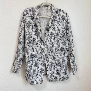 Joie Women’s 100% Linen Floral Black White Blazer One Button‎ Size Large